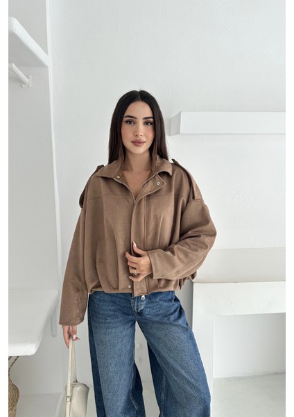 Oversize Astarlı Bomber Süet Ceket