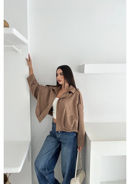 Oversize Astarlı Bomber Süet Ceket modelleri