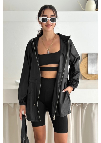 Kapşonlu Fermuarlı Bağcıklı Uzun Yağmurluk fırsatları