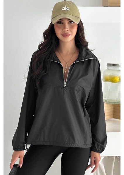 Yarım Fermuarlı Stoperli Siyah Yağmurluk fiyatları