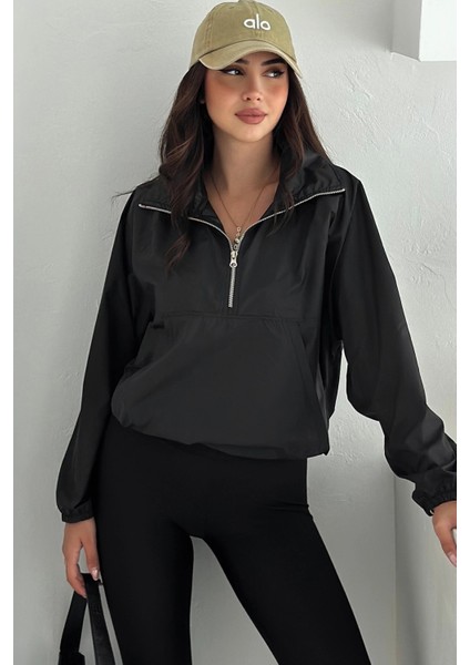 Yarım Fermuarlı Stoperli Siyah Yağmurluk fırsatları