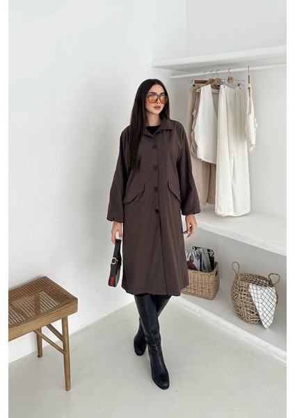 Kadın Astarlı Uzun Trençkot