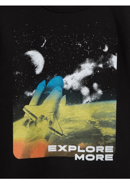 Erkek Çocuk Siyah Bisiklet Yaka Grafik Sweatshirt fiyatları