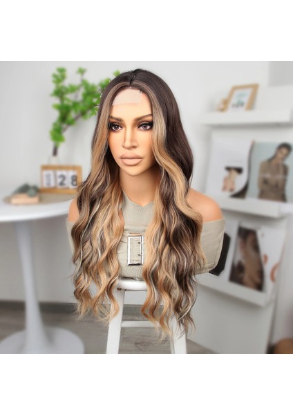 Kahverengi Platin ve Balköpüğü Işıltılı Dalgalı Tül Peruk modelleri