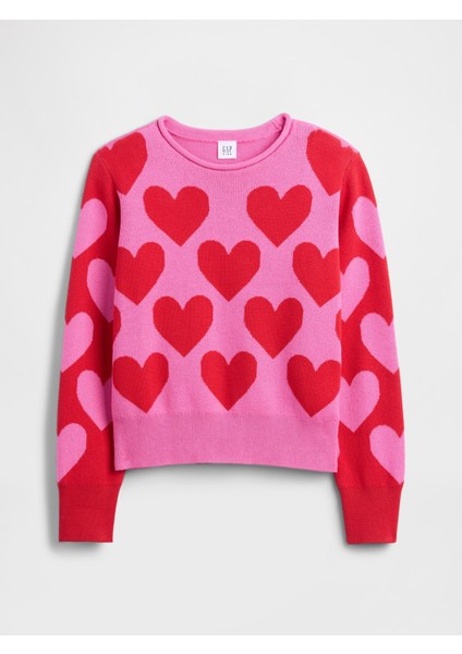 Kız Çocuk Pembe Relaxed Roll-Neck Kazak