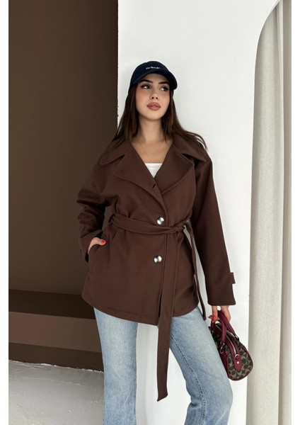 Belden Bağlamalı Düğmeli Kısa Kaşe Kaban indirimleri