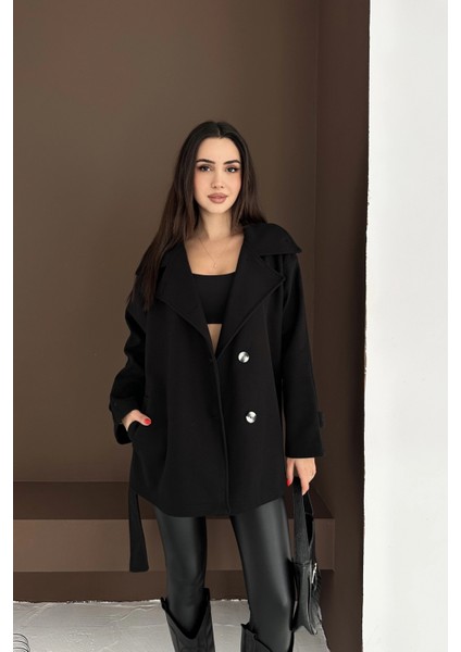 Belden Bağlamalı Düğmeli Kısa Kaşe Kaban fırsatları