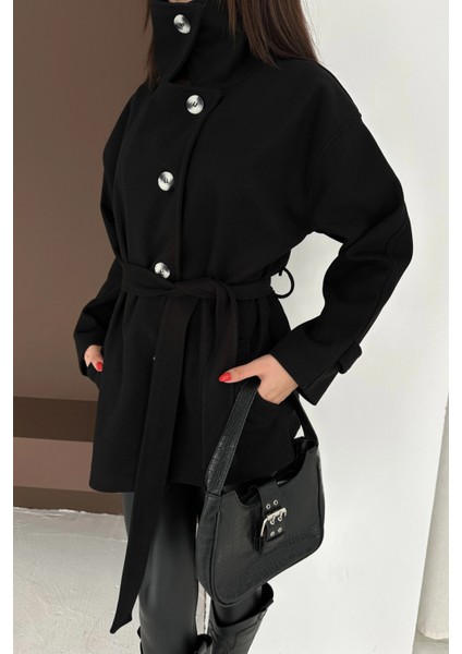 Belden Bağlamalı Düğmeli Kısa Kaşe Kaban indirimleri