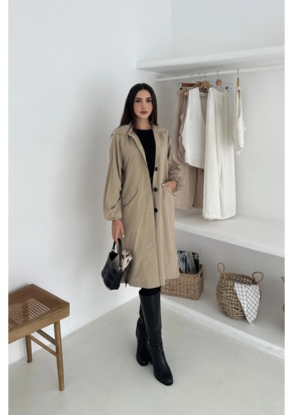 Kadın Astarlı Uzun Trençkot