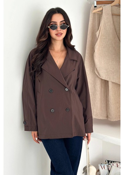 Kısa Trençkot Düğmeli Acı Kahve modelleri