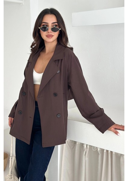 Kısa Trençkot Düğmeli Acı Kahve fırsatları