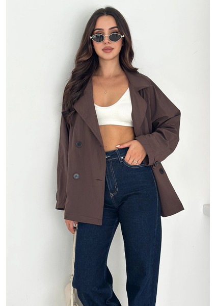 Kısa Trençkot Düğmeli Acı Kahve indirimleri