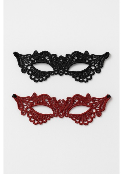Çift Taraflı Dantelli Maske Siyah ve Koyu Kırmızı Renk Seçenekli Şık Parti ve Kostüm Aksesuarı Model - 5 fiyatları