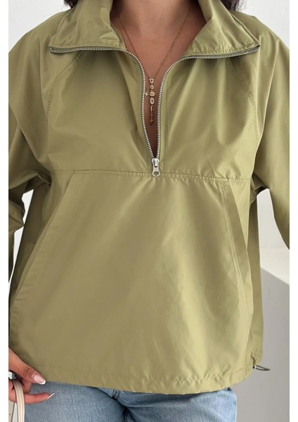 Yarım Fermuarlı Stoperli Fıstık Yeşili Yağmurluk fiyatları