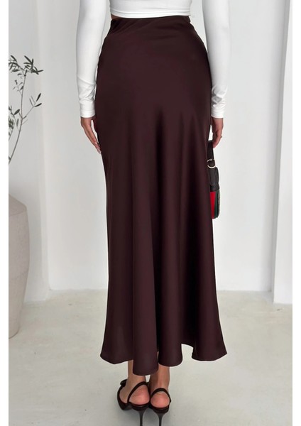 Acı Kahve Yanı Fermuarlı Çan Dökümlü Saten Etek fiyatları