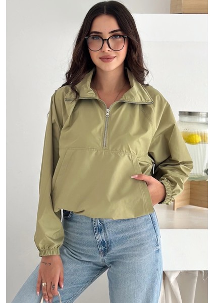 Yarım Fermuarlı Stoperli Fıstık Yeşili Yağmurluk fırsatları