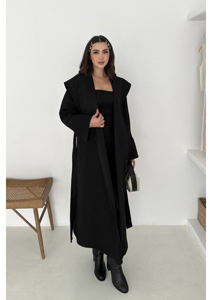 Belden Bağlamalı Uzun Kapşonlu Kaşe Kaban fiyatları