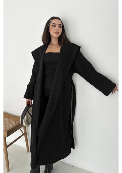 Belden Bağlamalı Uzun Kapşonlu Kaşe Kaban indirimleri