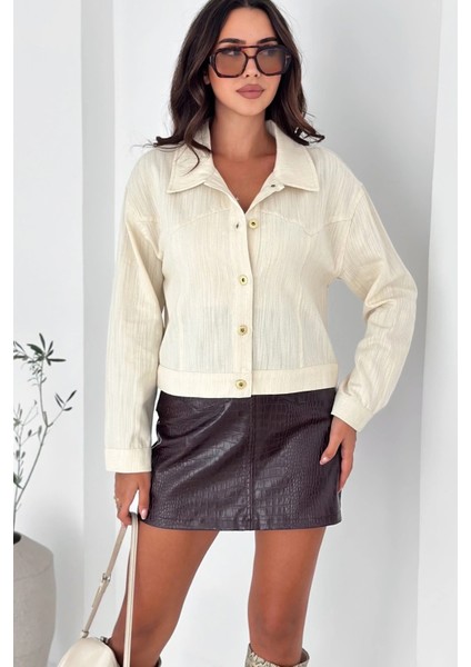 Gabardin Kısa Düğmeli Parlak Ceket fırsatları