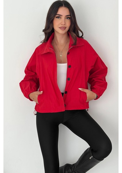 Stoperli Düğmeli Kırmızı Ceket