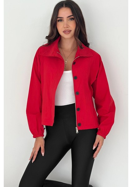 Stoperli Düğmeli Kırmızı Ceket indirimleri