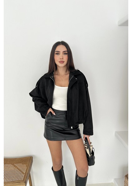 Oversize Astarlı Bomber Süet Ceket