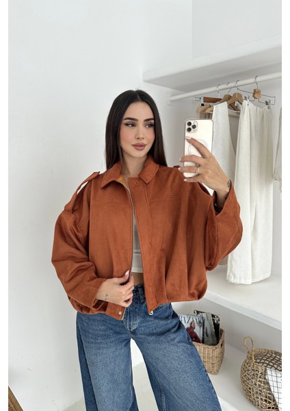 Oversize Astarlı Bomber Süet Ceket