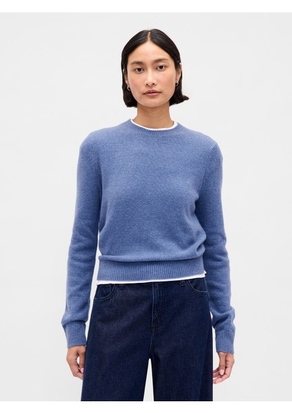 Kadın Mavi Cashsoft Bisiklet Yaka Kazak