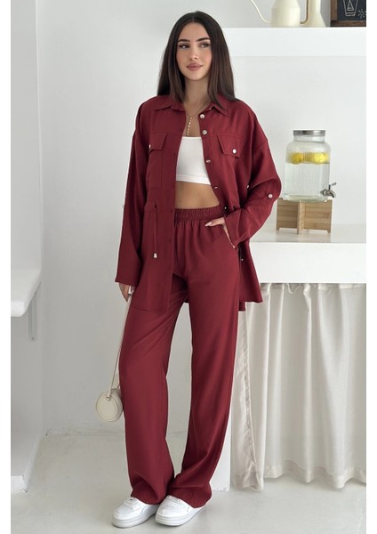 Bel Detaylı Düğmeli Yumuşak Dokulu Takım