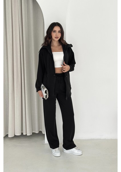 Şal Yaka Çift Fermuarlı Stoperli Modal Takım