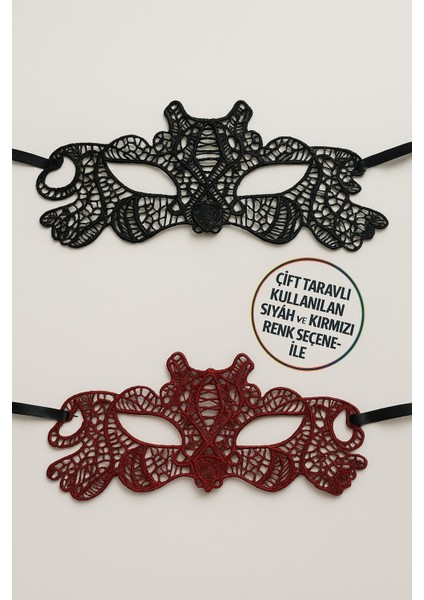 Çift Taraflı Dantelli Maske Siyah ve Kırmızı Renk Seçenekli Şık Parti ve Kostüm Aksesuarı Model - 4 fiyatları
