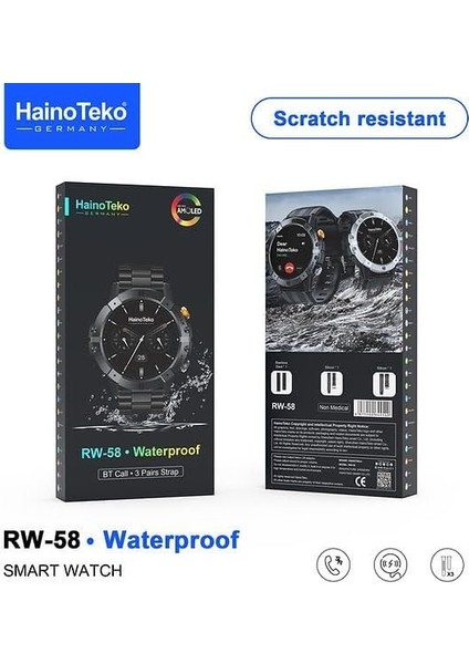 Hainoteko RW58 Executive – Çizilmeye Dayanıklı Yuvarlak Ekran, 3 Kordon Seti, Kablosuz Şarjlı Premium Akıllı Saat modelleri