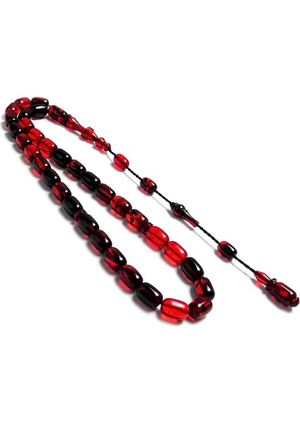 Kırmızı Siyah Kapsul Kesim Kehribar Tesbih