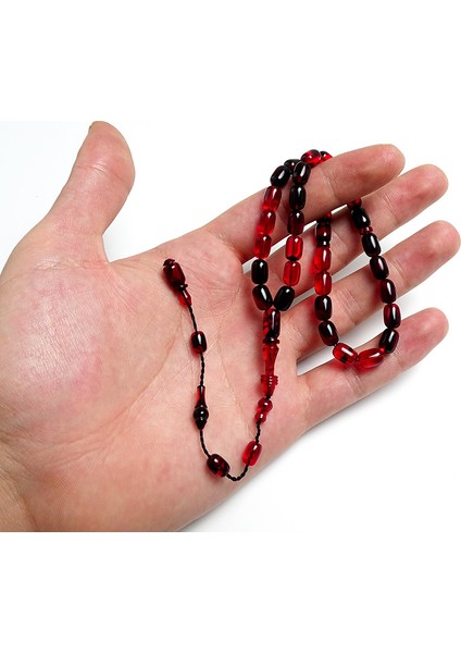 Kırmızı Siyah Kapsul Kesim Kehribar Tesbih modelleri