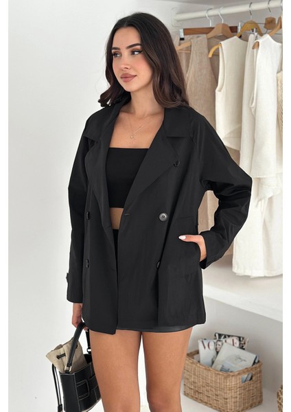 Kısa Trençkot Düğmeli Siyah fiyatları