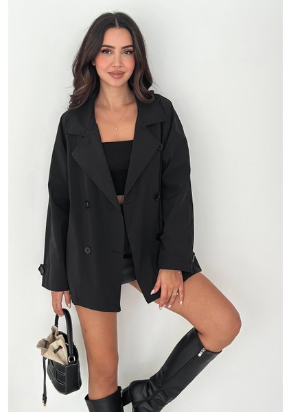 Kısa Trençkot Düğmeli Siyah modelleri