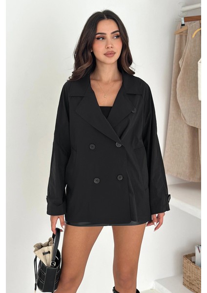 Kısa Trençkot Düğmeli Siyah indirimleri