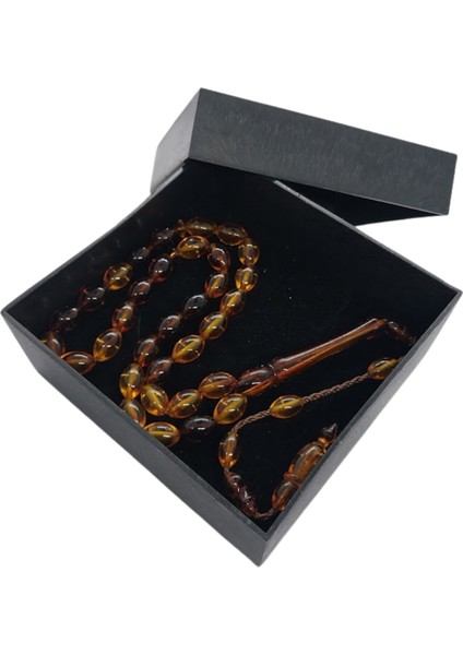 Kehribar Renk Tesbih,Sistemli Model Püskül 33 Taneli Tespih.Hediye Kutulu