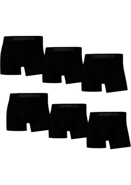 Erkek 6’lı Boxer Seti – Siyah Renk Esnek Bel Lastikli Modal