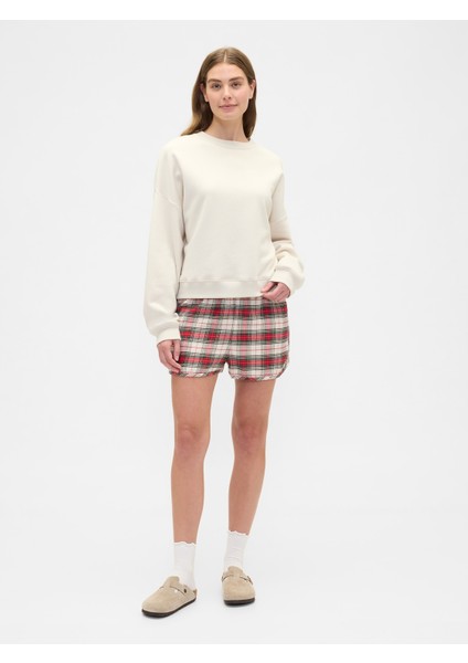 Kadın Beyaz Flannel Pijama Şort