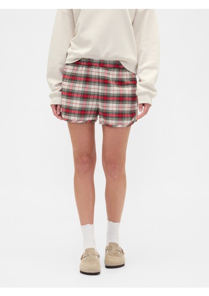 Kadın Beyaz Flannel Pijama Şort modelleri