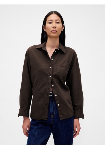 Kadın Koyu Kahverengi Ultrasoft Denim Big Gömlek