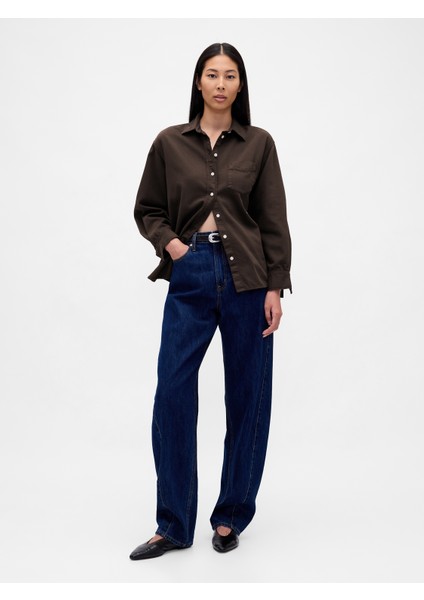 Kadın Koyu Kahverengi Ultrasoft Denim Big Gömlek fırsatları
