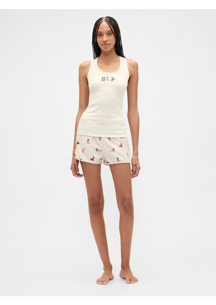 Kadın Kırık Beyaz Flannel Pijama Şort