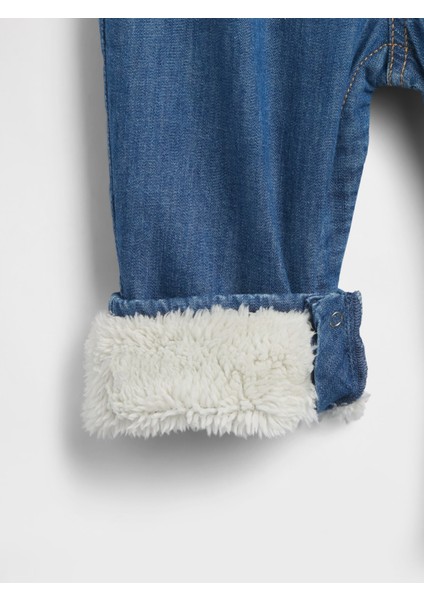 Bebek Mavi Cozy-Lined Denim Ayı Cepli Tulum fiyatları