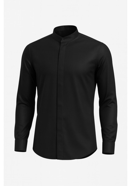 Erkek Hakim Yaka Slim Fit Gömlek – Şık, Modern, Uzun Kollu, Düz Model