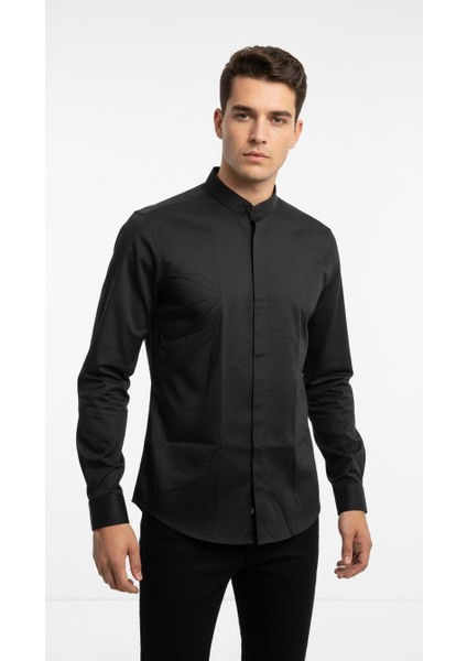 Erkek Hakim Yaka Slim Fit Gömlek – Şık, Modern, Uzun Kollu, Düz Model fiyatları
