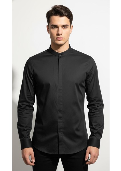 Erkek Hakim Yaka Slim Fit Gömlek – Şık, Modern, Uzun Kollu, Düz Model modelleri