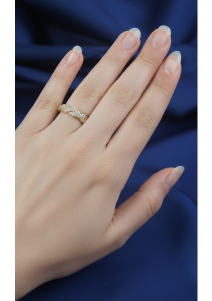 Dalgalı Mikro Zirkon Taşlı Ayarlanabilir Altın Tonu Yüzük fırsatları