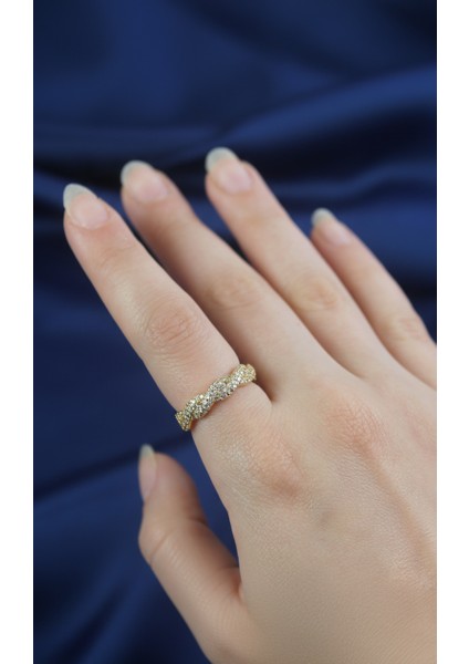 Dalgalı Mikro Zirkon Taşlı Ayarlanabilir Altın Tonu Yüzük indirimleri